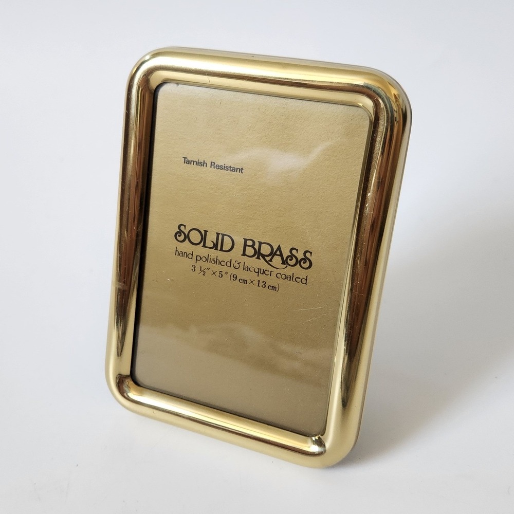 Vintage Solid Brass Rectangular Picture Frame 3.5x5 Lacquer Coated Traditional